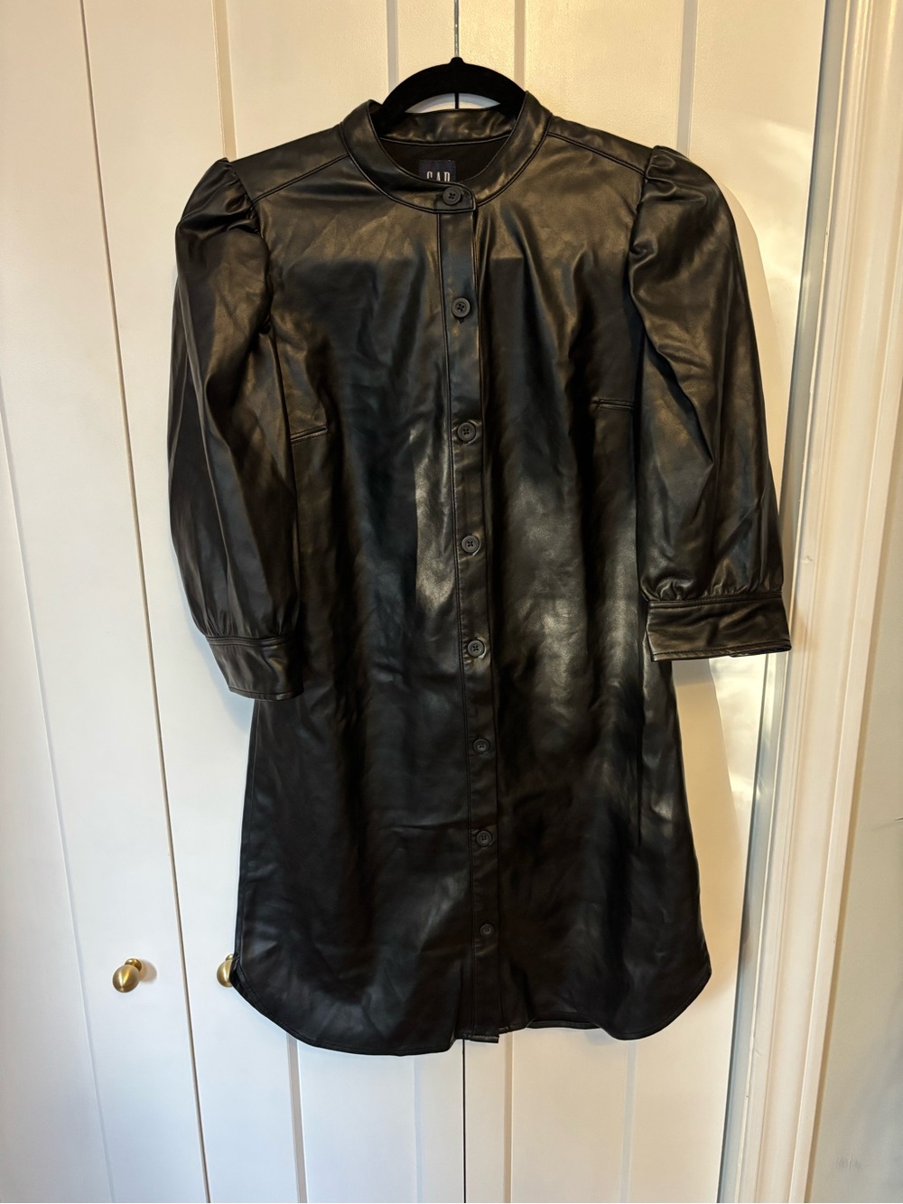 Black Faux Leather Button-Front dress